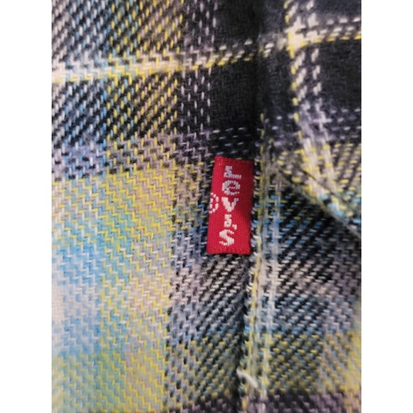 Levis Relaxed Fit Heavy Flannel Shirt XL Black‎ Green Yellow Plaid Long Sleeves - Picture 5 of 7